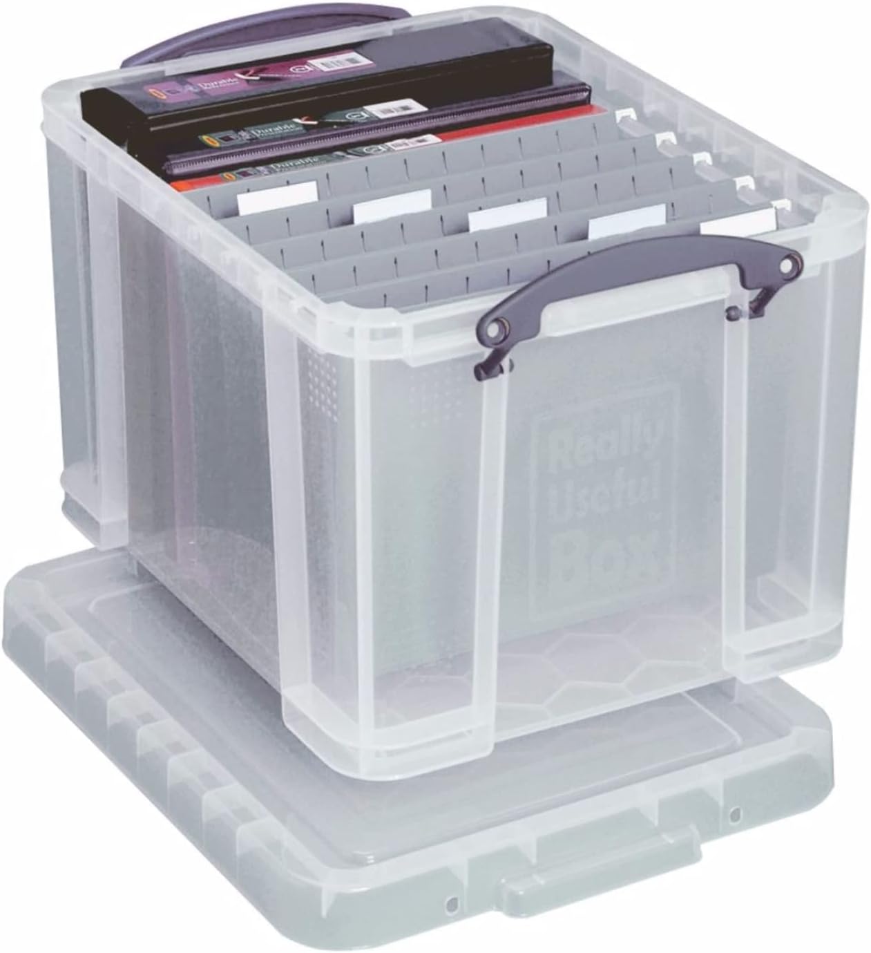 Really Useful Box Plastic Storage Container With Built-In Handles And Snap Lid 32 Liters Clear
