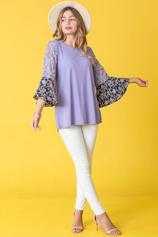 EG Fashion Boho Ruffle Tiered Tone On Tone Tunic Top