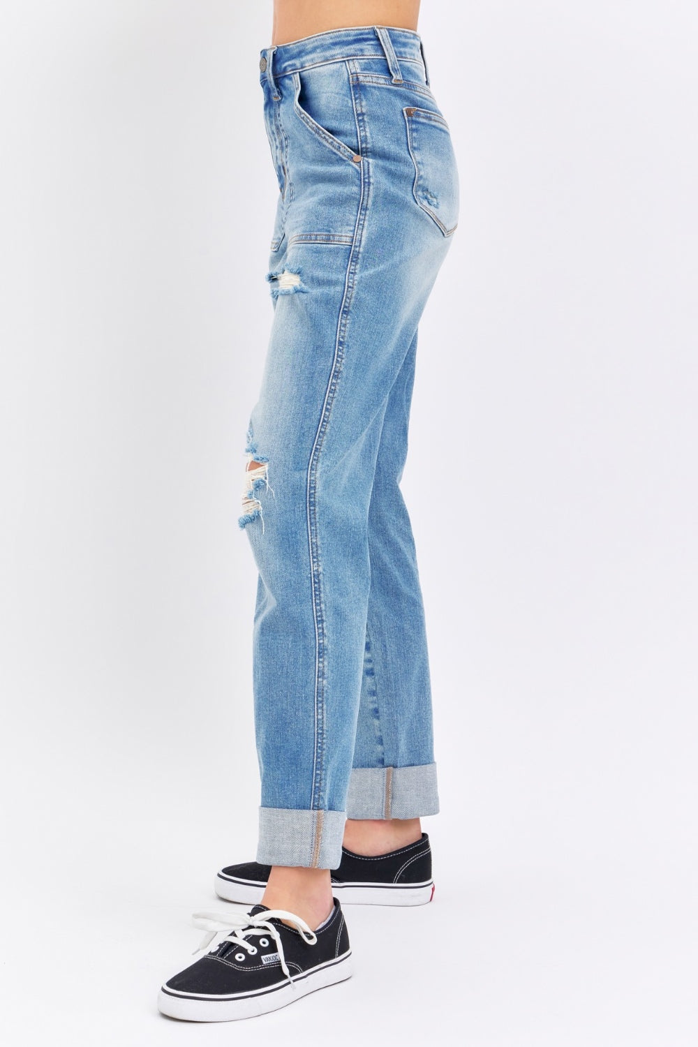Distressed Straight Jeans with Patch Pockets