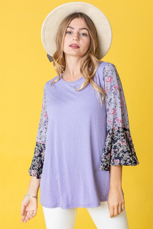 EG Fashion Boho Ruffle Tiered Tone On Tone Tunic Top