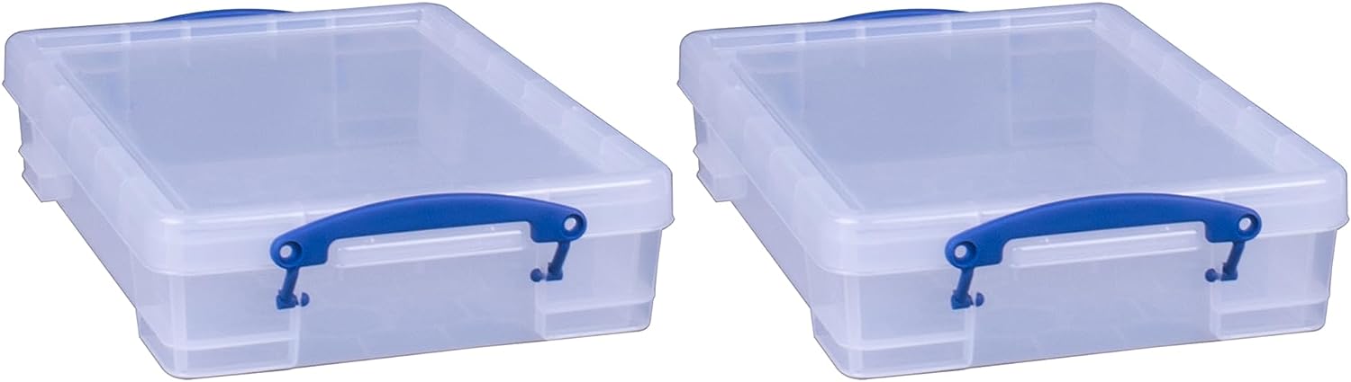 Really Useful Box 4 Liter Plastic Stackable Storage Container w/ Snap Lid & Built-In Clip Lock Handles