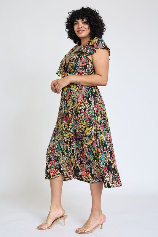 EG fashion Ruffle V-Neck Sash Dress