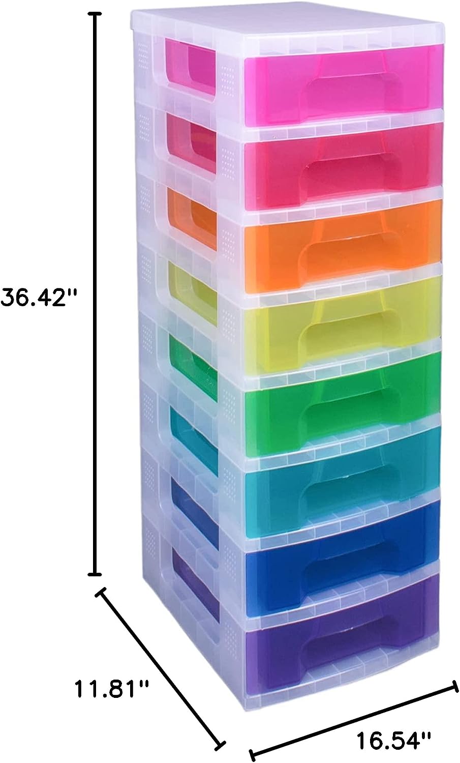 Really Useful Box Plastic Storage Tower 8x7 Liter Clear Frame with Rainbow Drawers