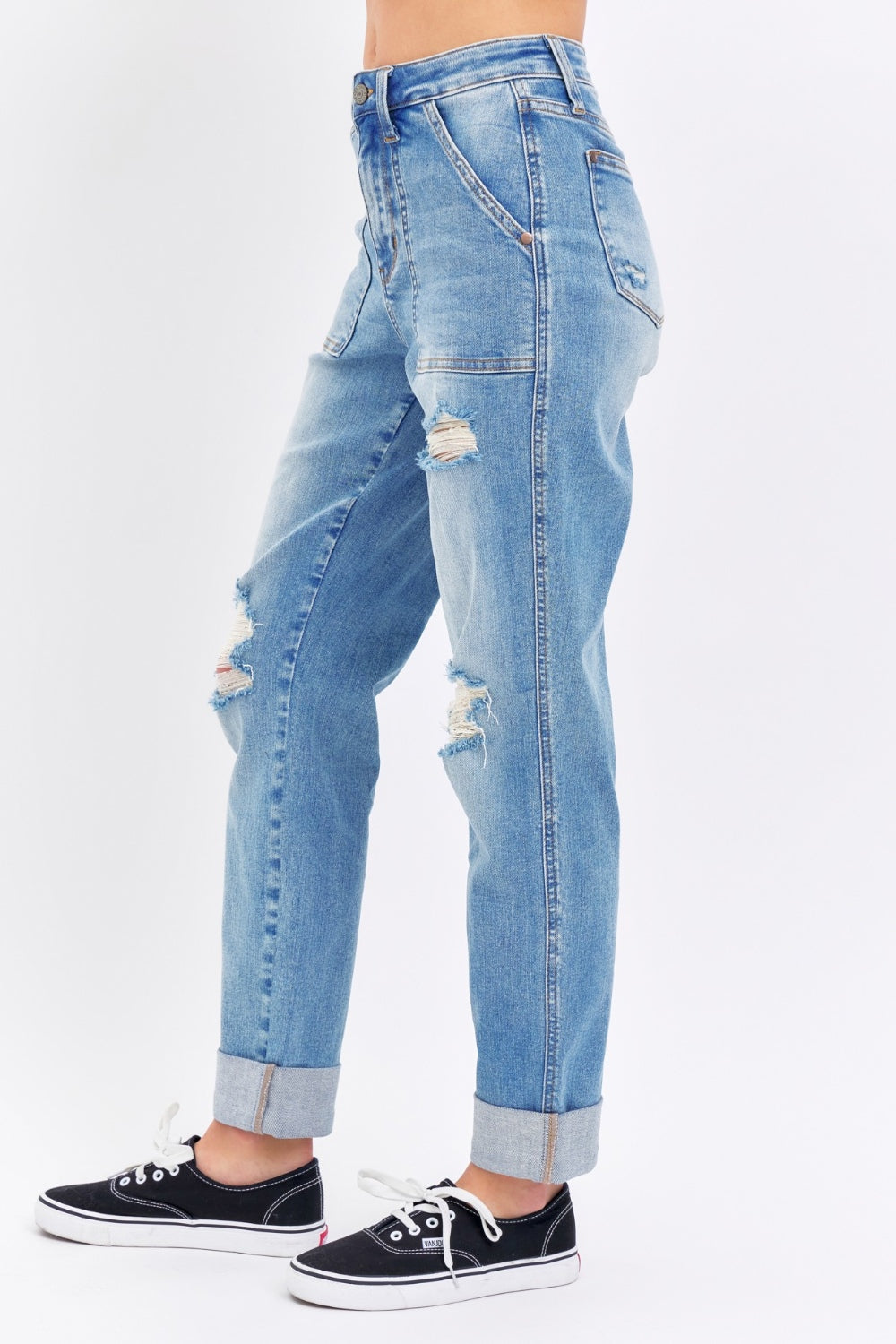 Distressed Straight Jeans with Patch Pockets