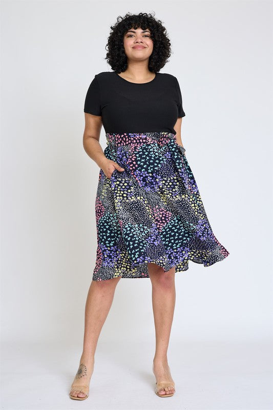 EG fashion Short Sleeve Floral Sash Midi Dress