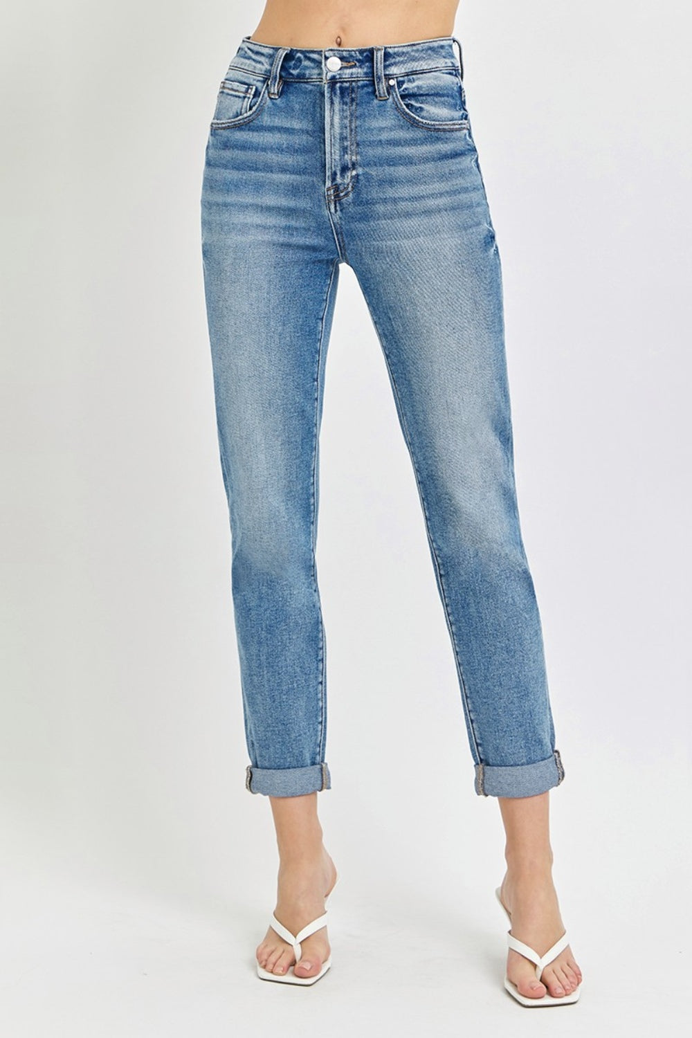 High Rise Cropped Roll Up Jeans