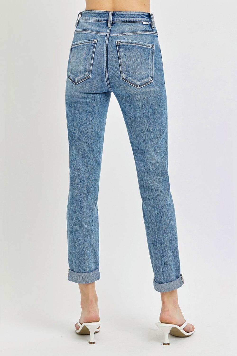 High Rise Cropped Roll Up Jeans