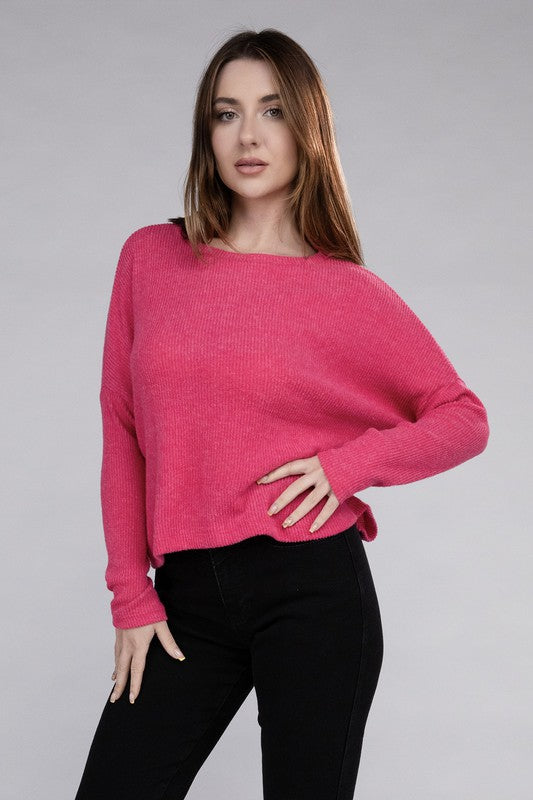 RIBBED DOLMAN LONG SLEEVE SWEATER