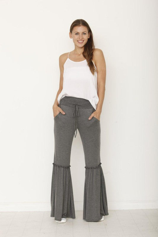 EG Fashion Drawstring Ruffle Wide Leg Pants
