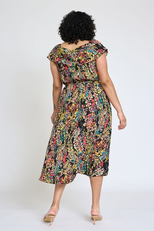 EG fashion Ruffle V-Neck Sash Dress