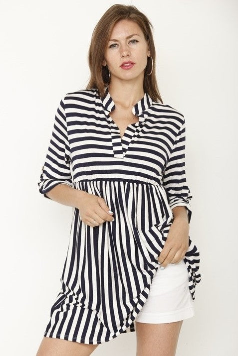 EG Fashion Tab Sleeve Stripe Tunic /Mini Dress