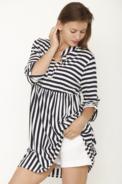EG Fashion Tab Sleeve Stripe Tunic /Mini Dress