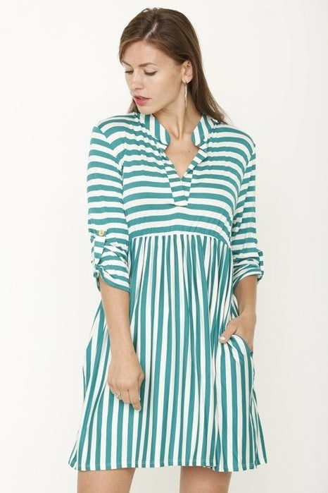 EG Fashion Tab Sleeve Stripe Tunic /Mini Dress