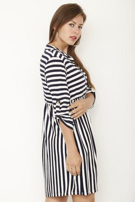 EG Fashion Tab Sleeve Stripe Tunic /Mini Dress