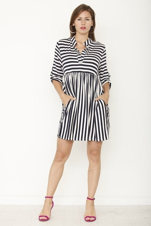 EG Fashion Tab Sleeve Stripe Tunic /Mini Dress