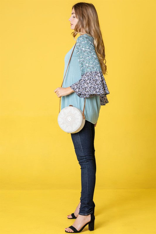 EG Fashion Boho Ruffle Tiered Tone On Tone Tunic Top