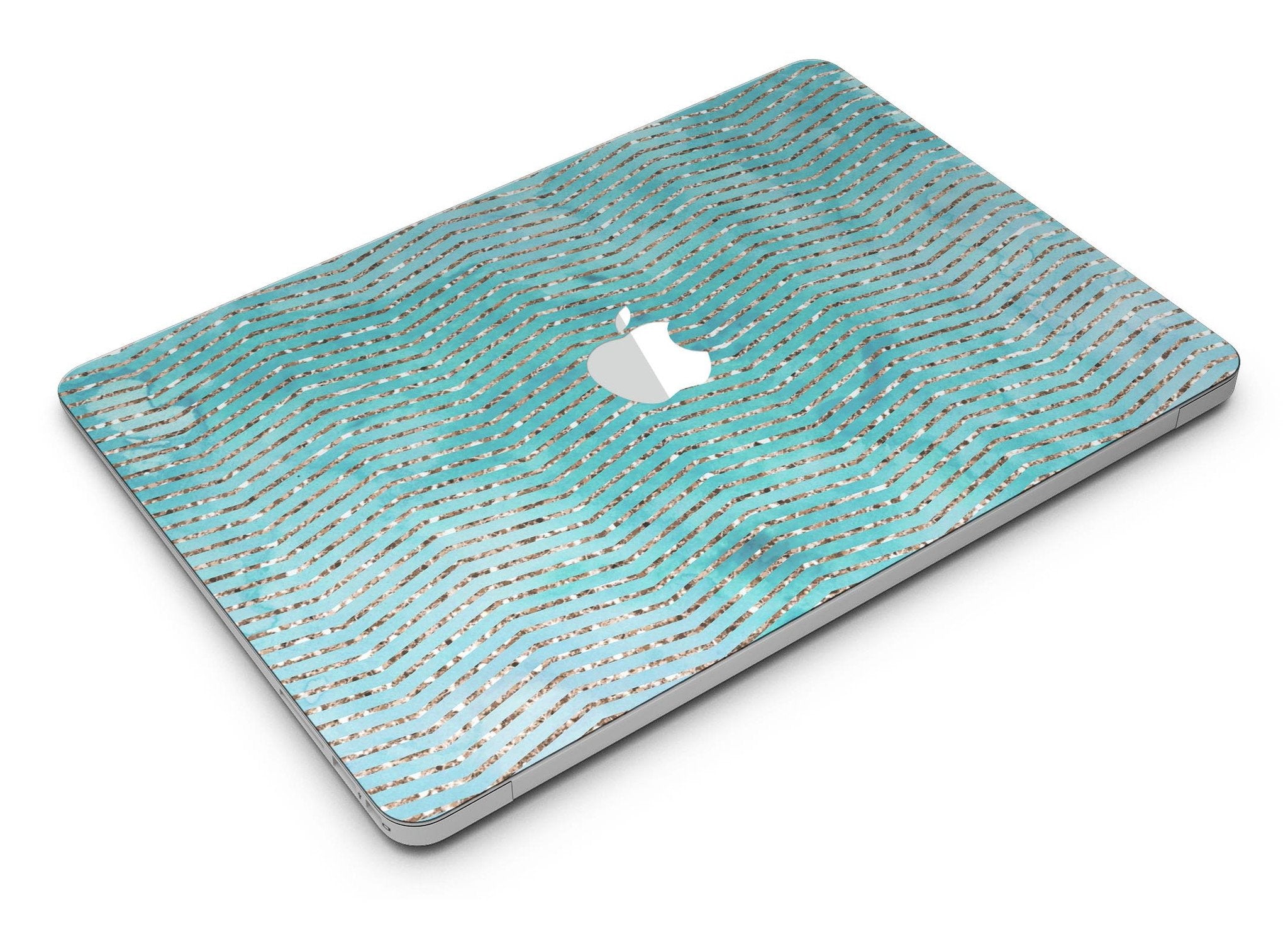 Blue Leto Blue-Green Watercolor and Gold Glitter Chevron - MacBook Air Skin Kit
