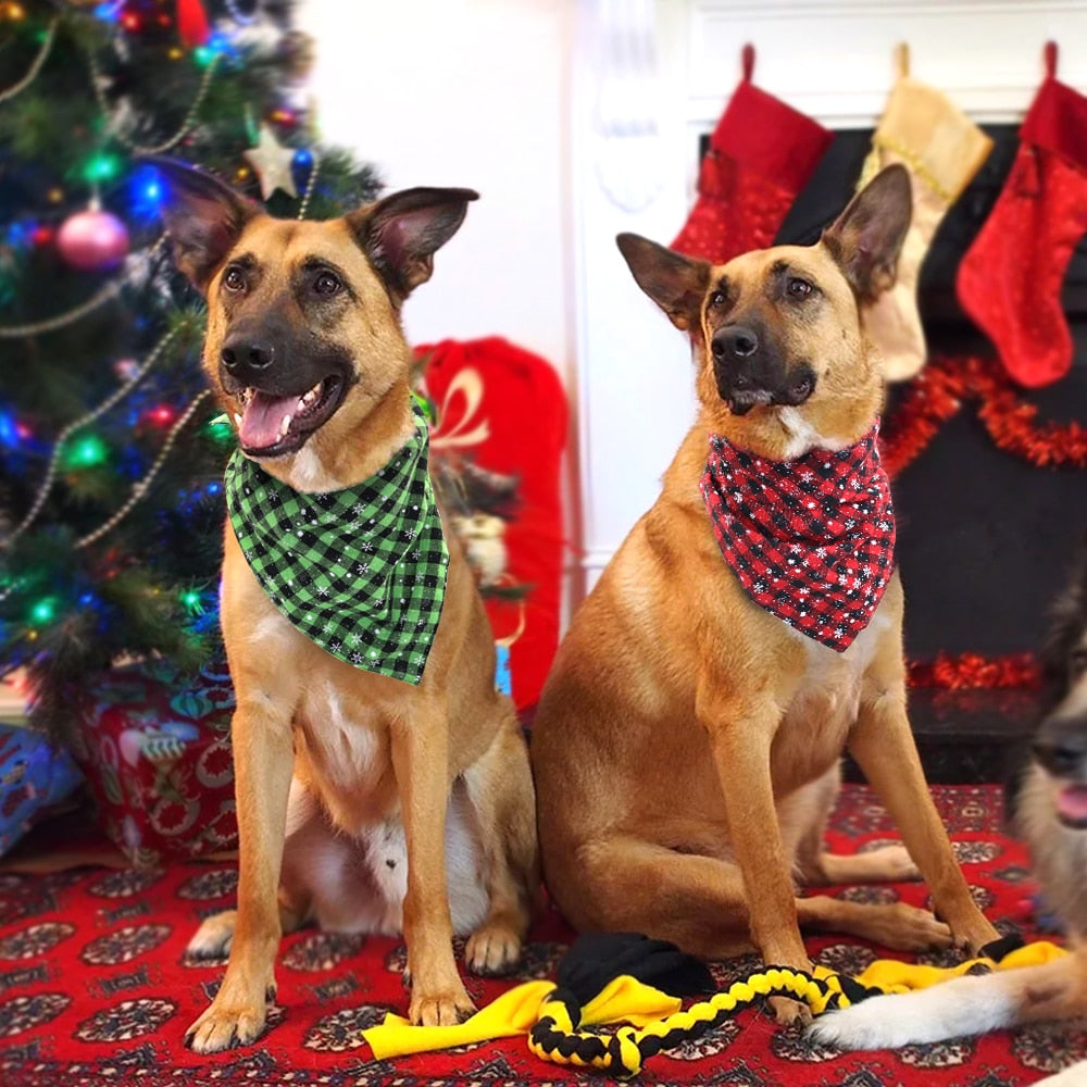 Cyan Ganymede Christmas Dog Bandana Plaid Dogs Bibs Large Pet
