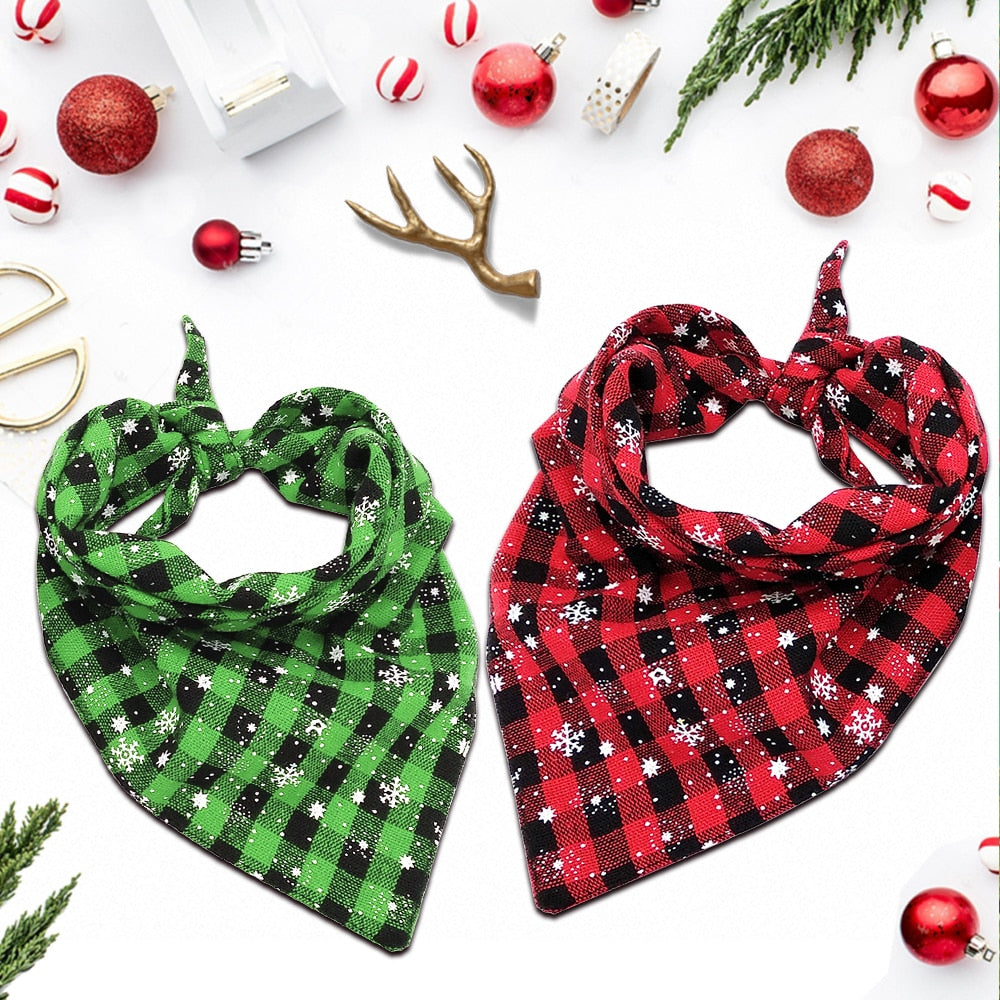 Cyan Ganymede Christmas Dog Bandana Plaid Dogs Bibs Large Pet