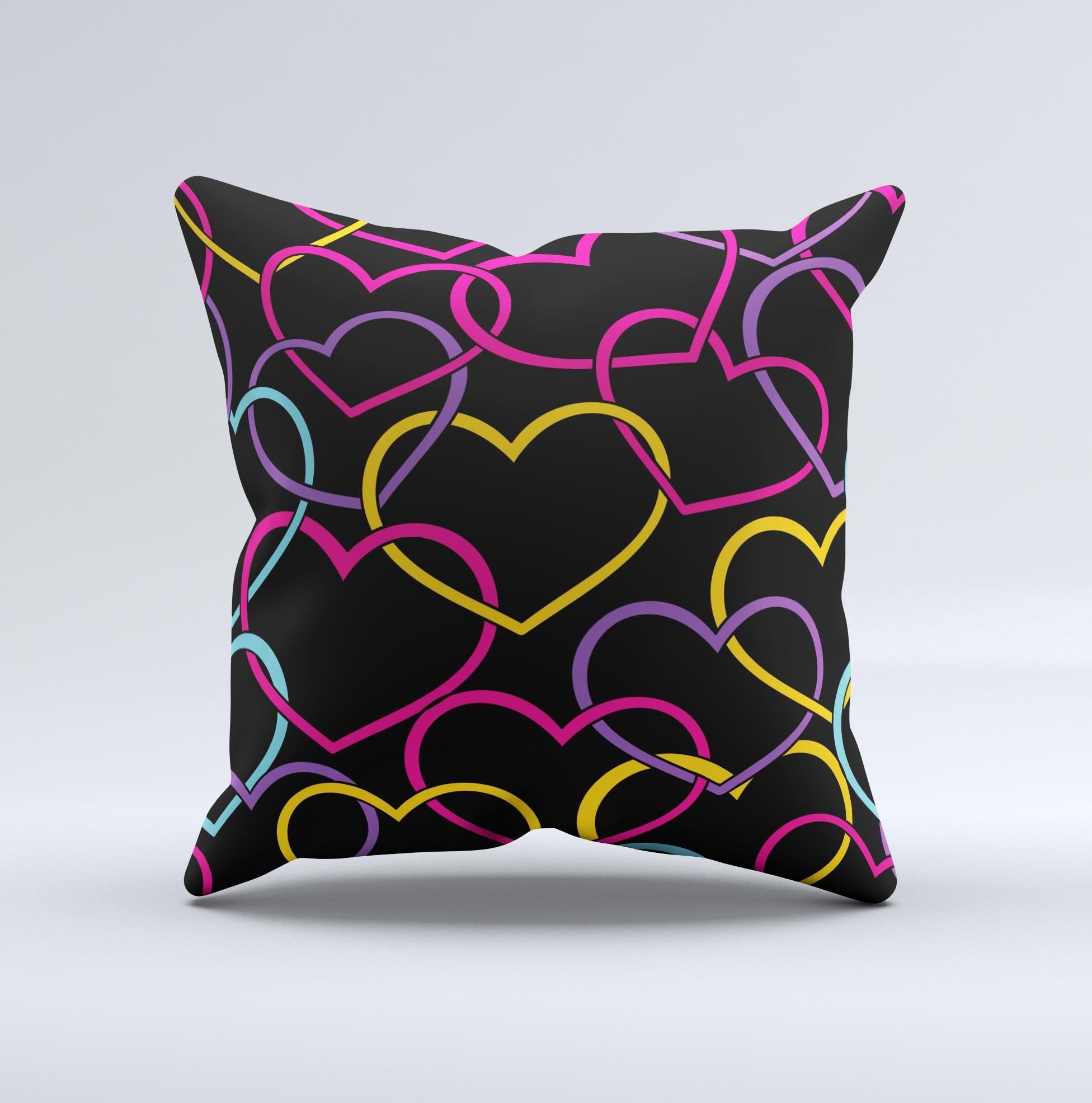 Blue Leto Colorful Vector Hearts Ink-Fuzed Decorative Throw Pillow