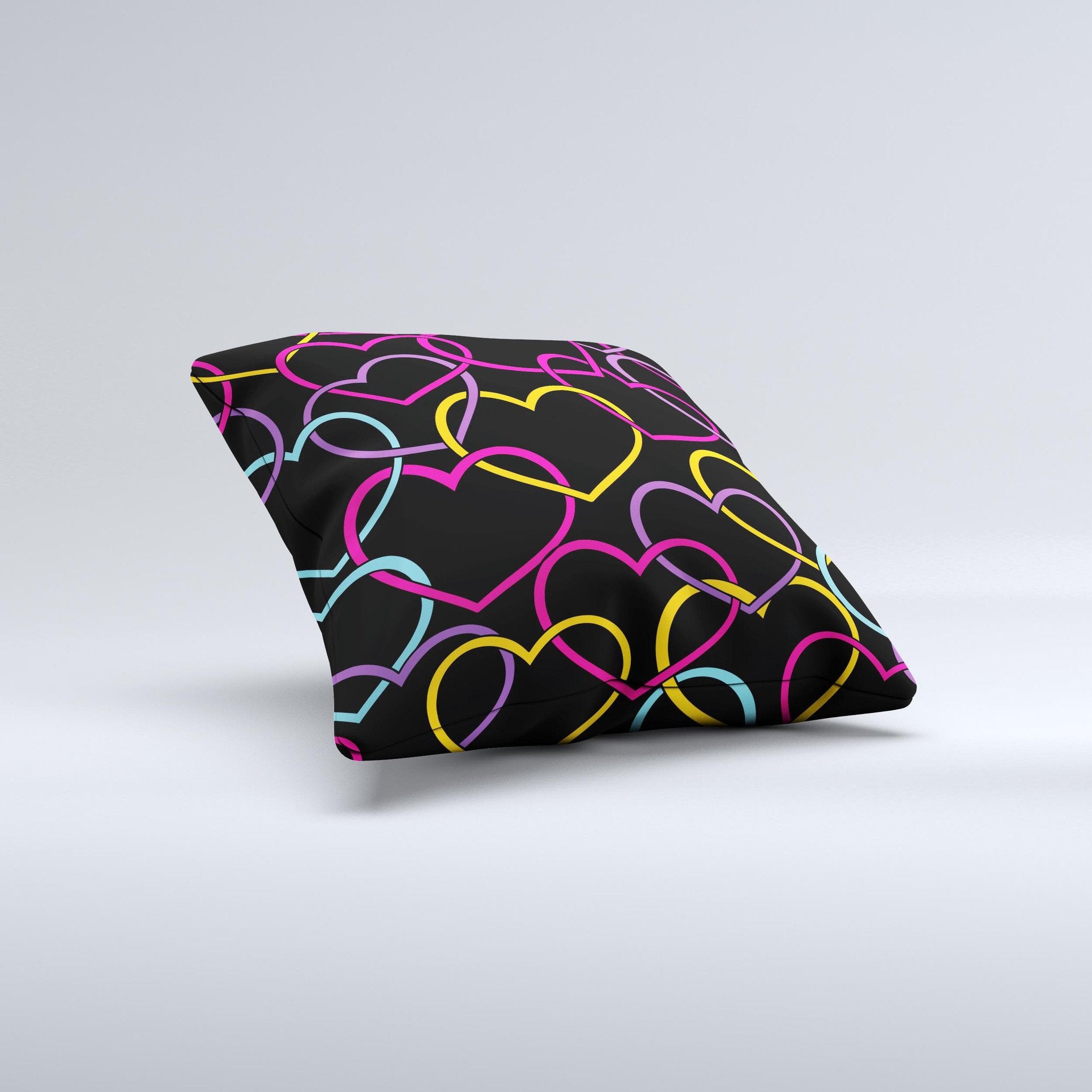 Blue Leto Colorful Vector Hearts Ink-Fuzed Decorative Throw Pillow