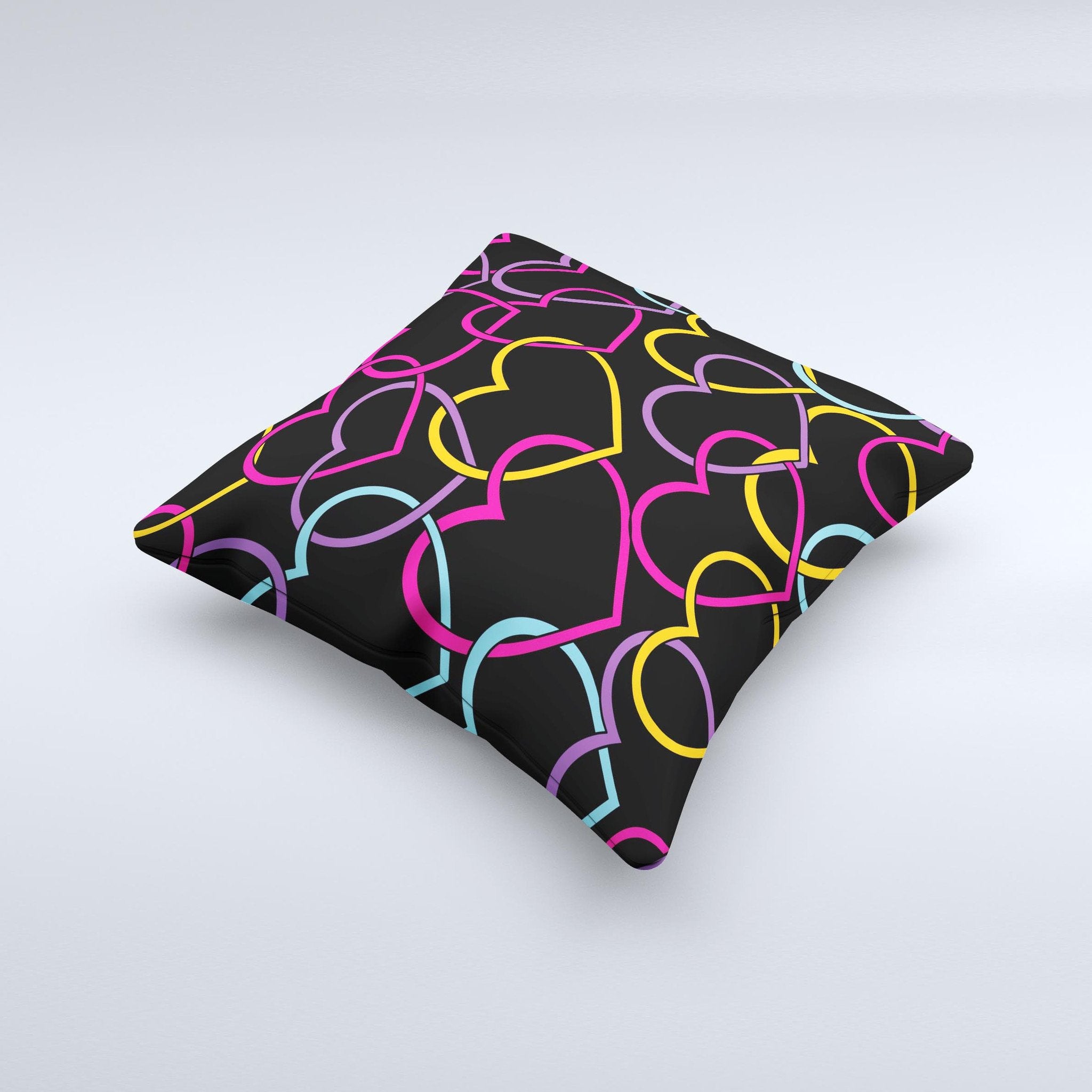 Blue Leto Colorful Vector Hearts Ink-Fuzed Decorative Throw Pillow