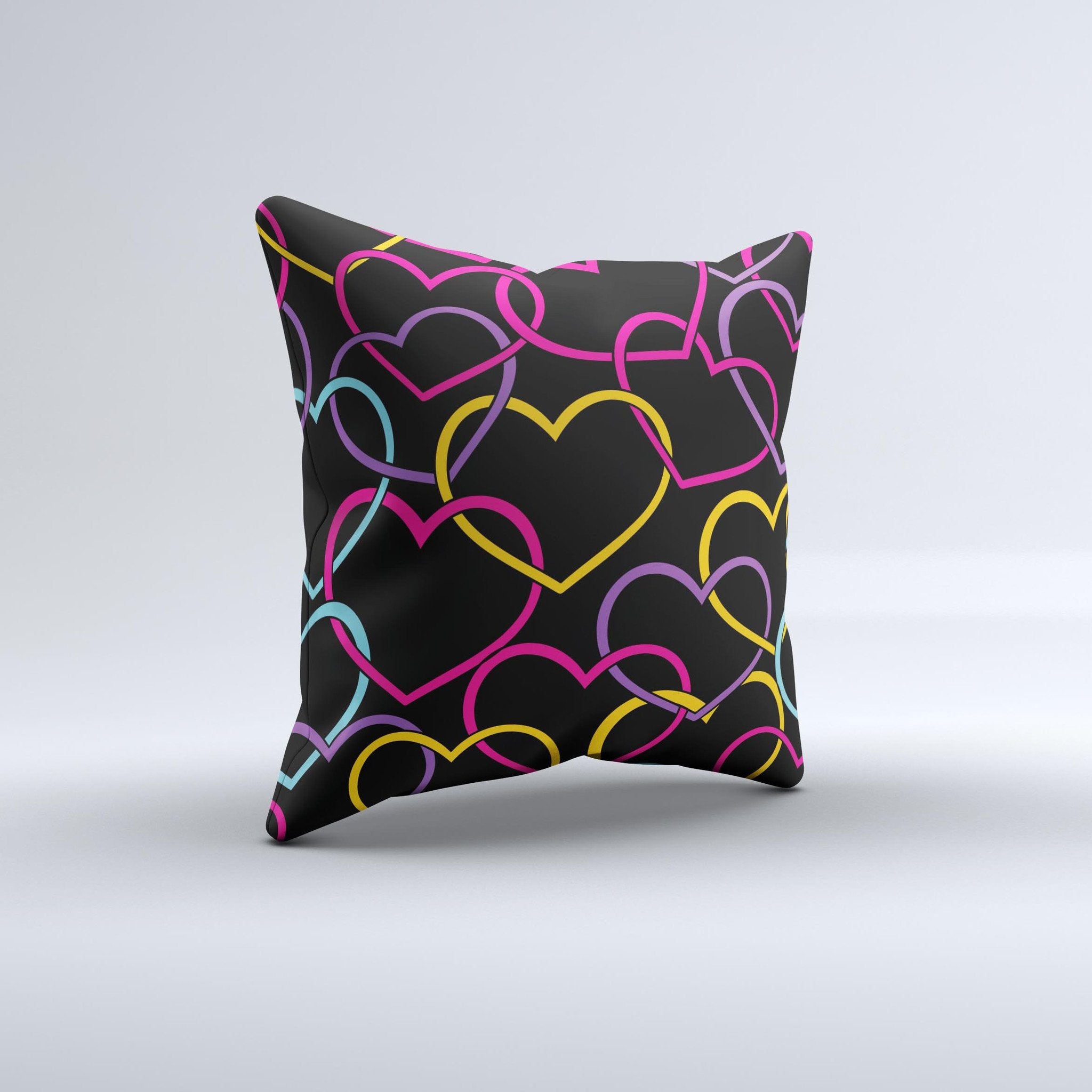 Blue Leto Colorful Vector Hearts Ink-Fuzed Decorative Throw Pillow