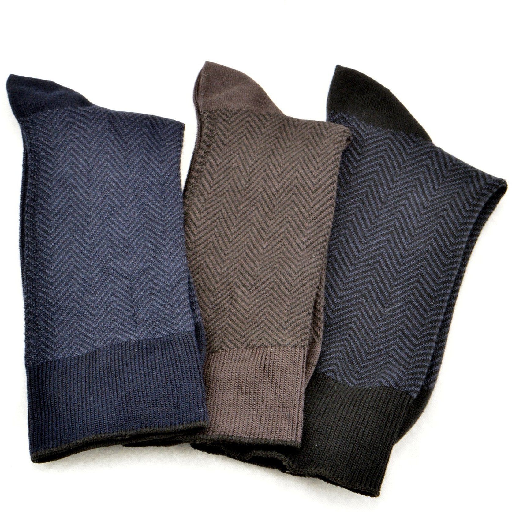 Olive Prometheus Men's Bamboo Dark Herringbone Crew 3 Pr. Pack Socks