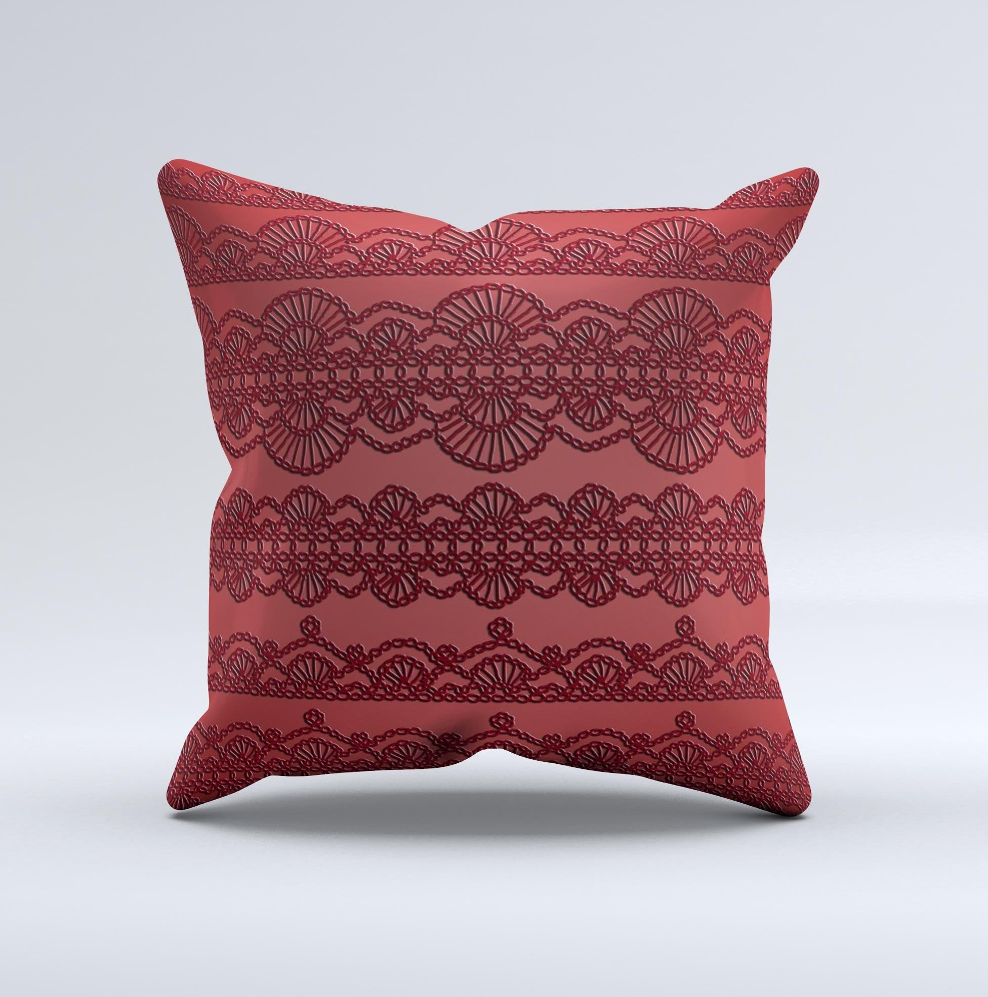 Blue Leto Dark Red Highlighted Lace Pattern ink-Fuzed Decorative Throw Pillow