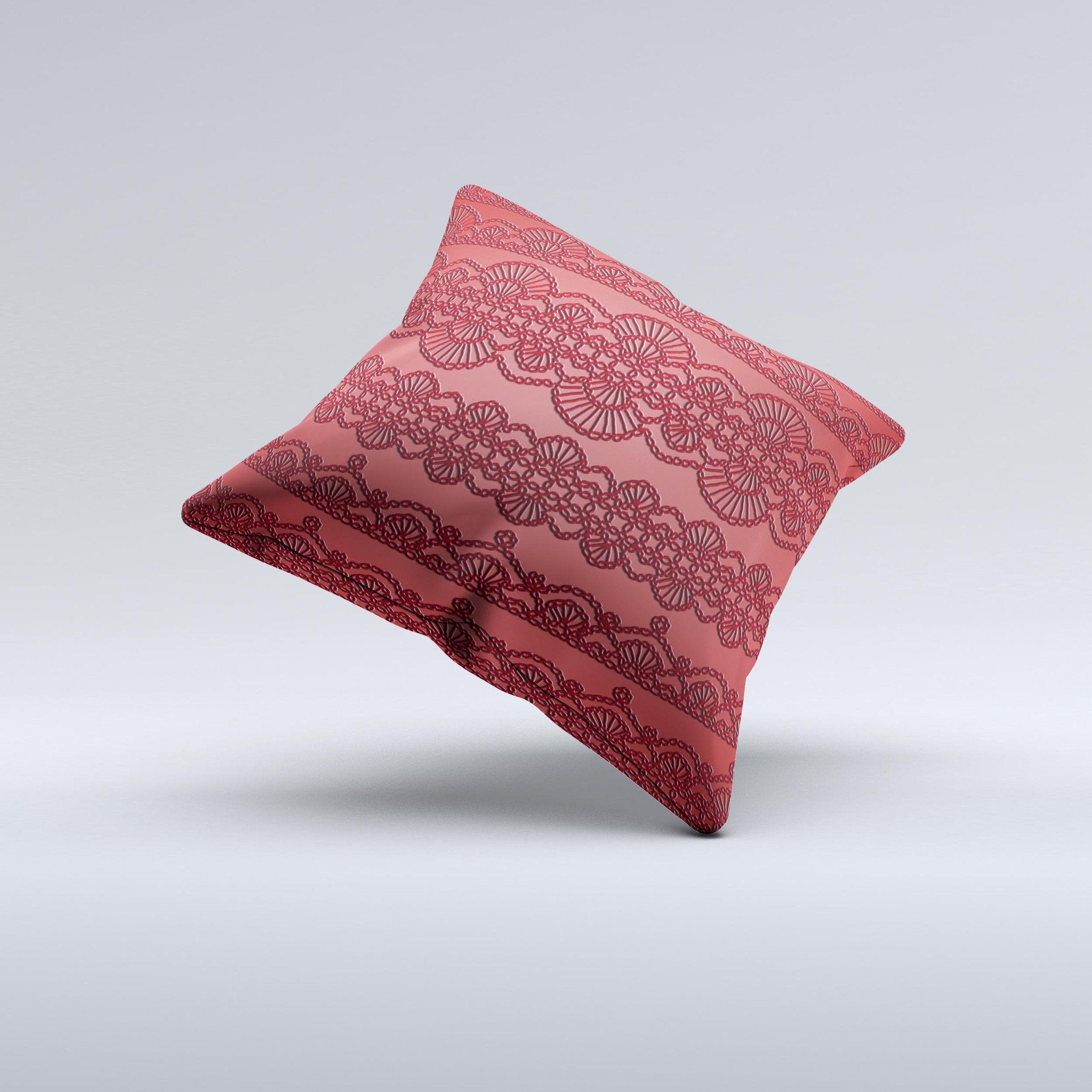 Blue Leto Dark Red Highlighted Lace Pattern ink-Fuzed Decorative Throw Pillow