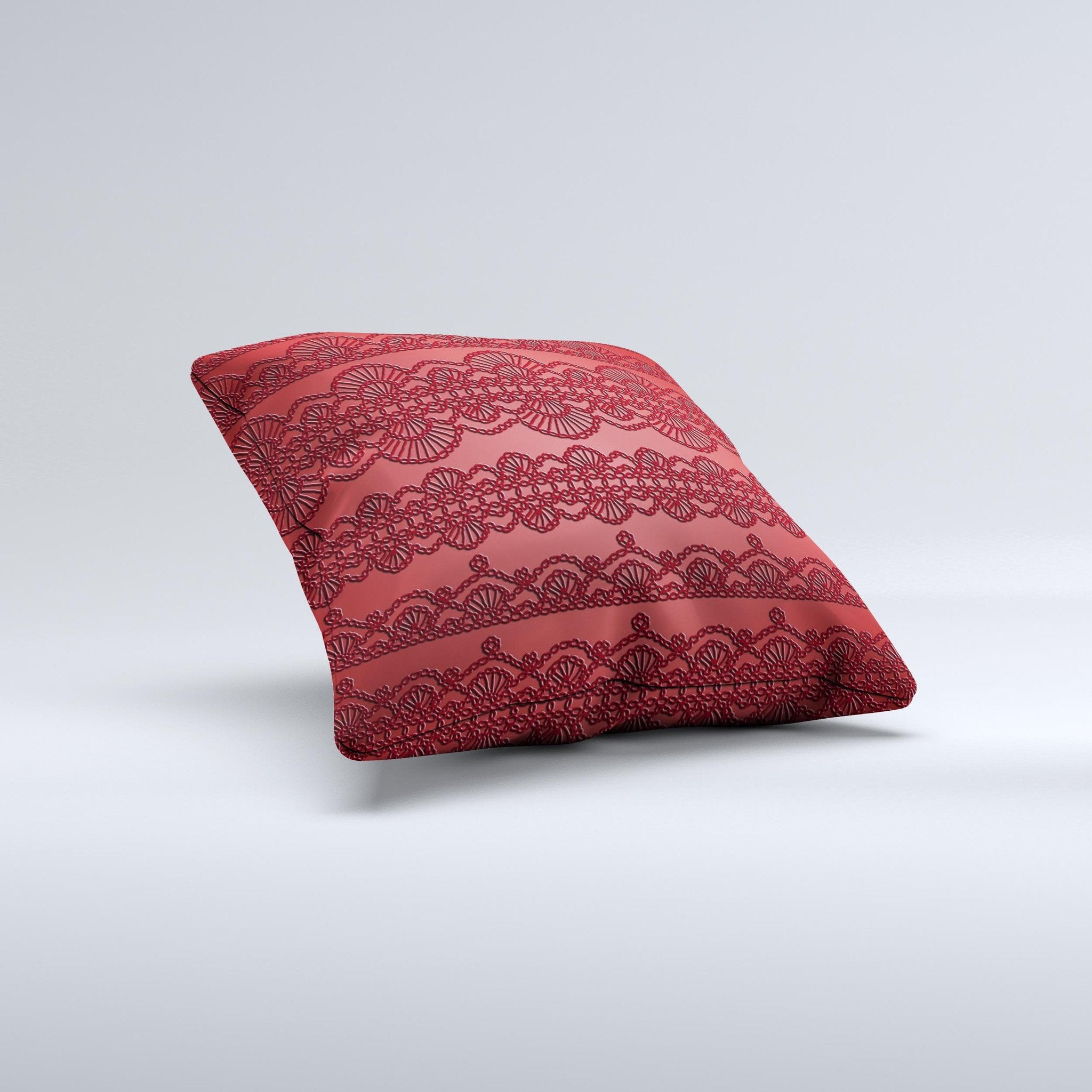 Blue Leto Dark Red Highlighted Lace Pattern ink-Fuzed Decorative Throw Pillow