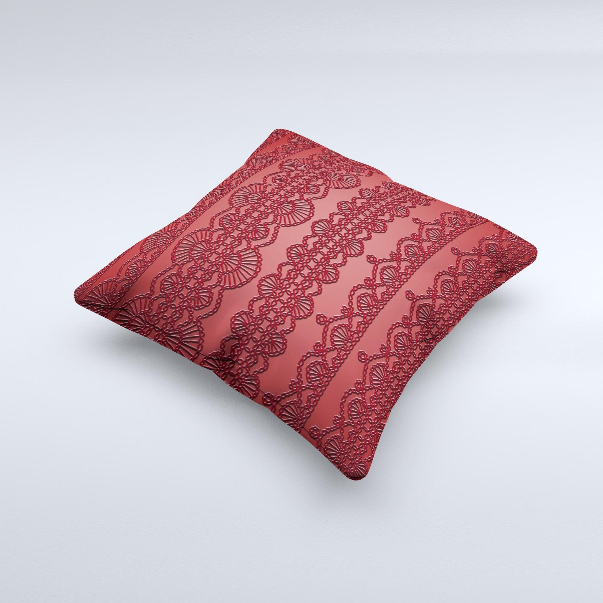 Blue Leto Dark Red Highlighted Lace Pattern ink-Fuzed Decorative Throw Pillow