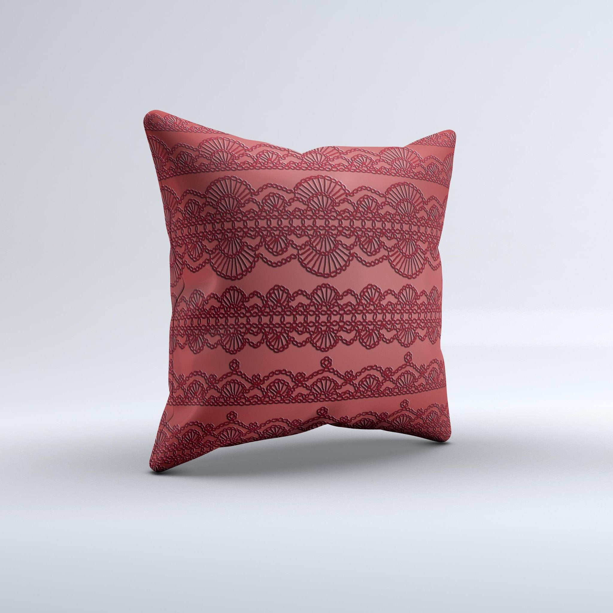 Blue Leto Dark Red Highlighted Lace Pattern ink-Fuzed Decorative Throw Pillow