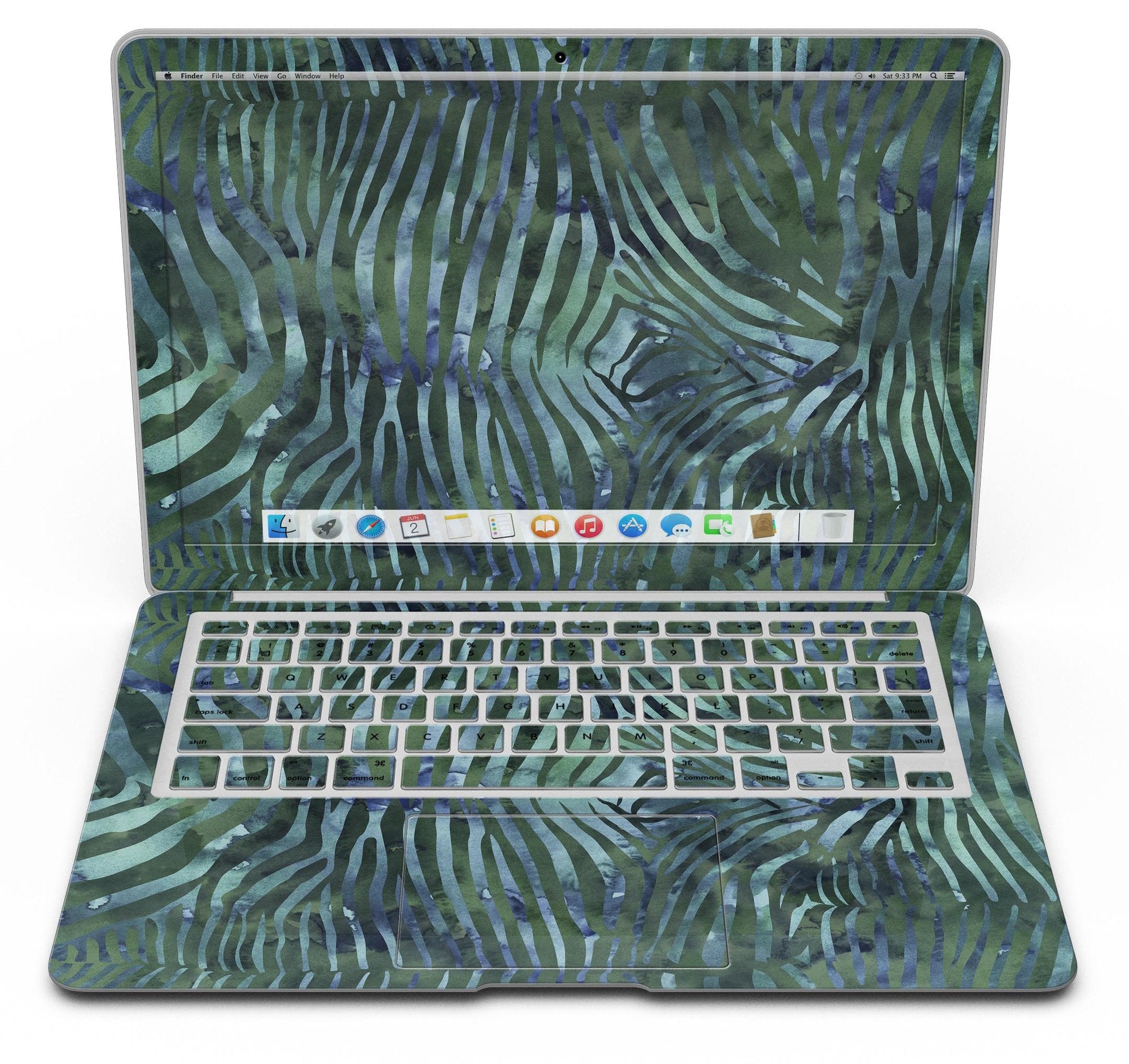 Blue Leto Deep Green and Blue Watercolor Zebra Pattern - MacBook Air Skin Kit