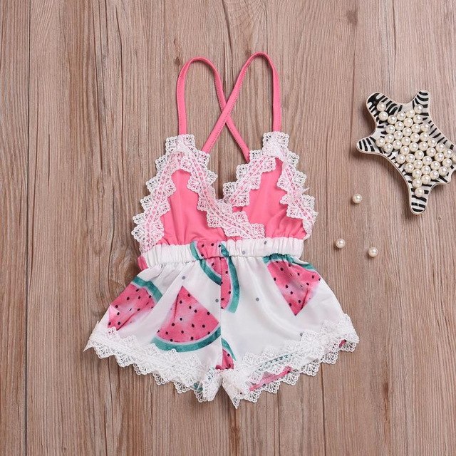 Green Coco Infant Baby Girls Bodysuits Watermelon Print Lace