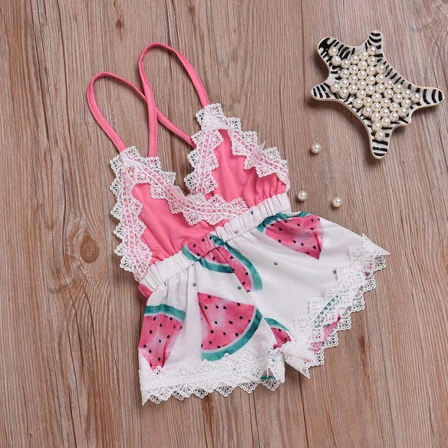 Green Coco Infant Baby Girls Bodysuits Watermelon Print Lace