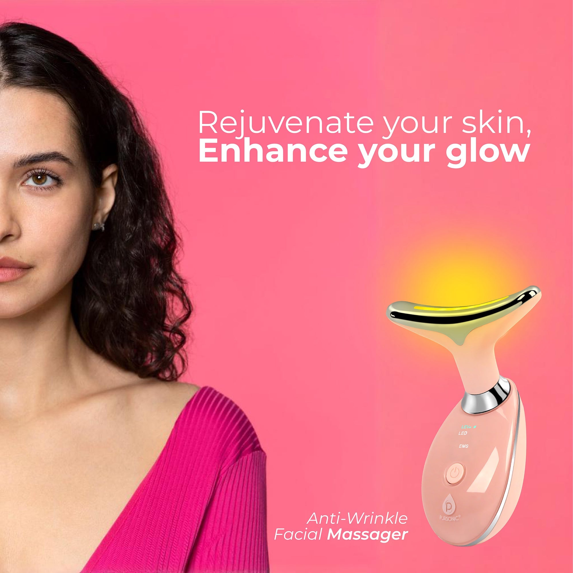 Pursonic 7-in-1 LED Light Therapy Beauty Device - Red Light Therapy Face & Neck Sculpting Wand