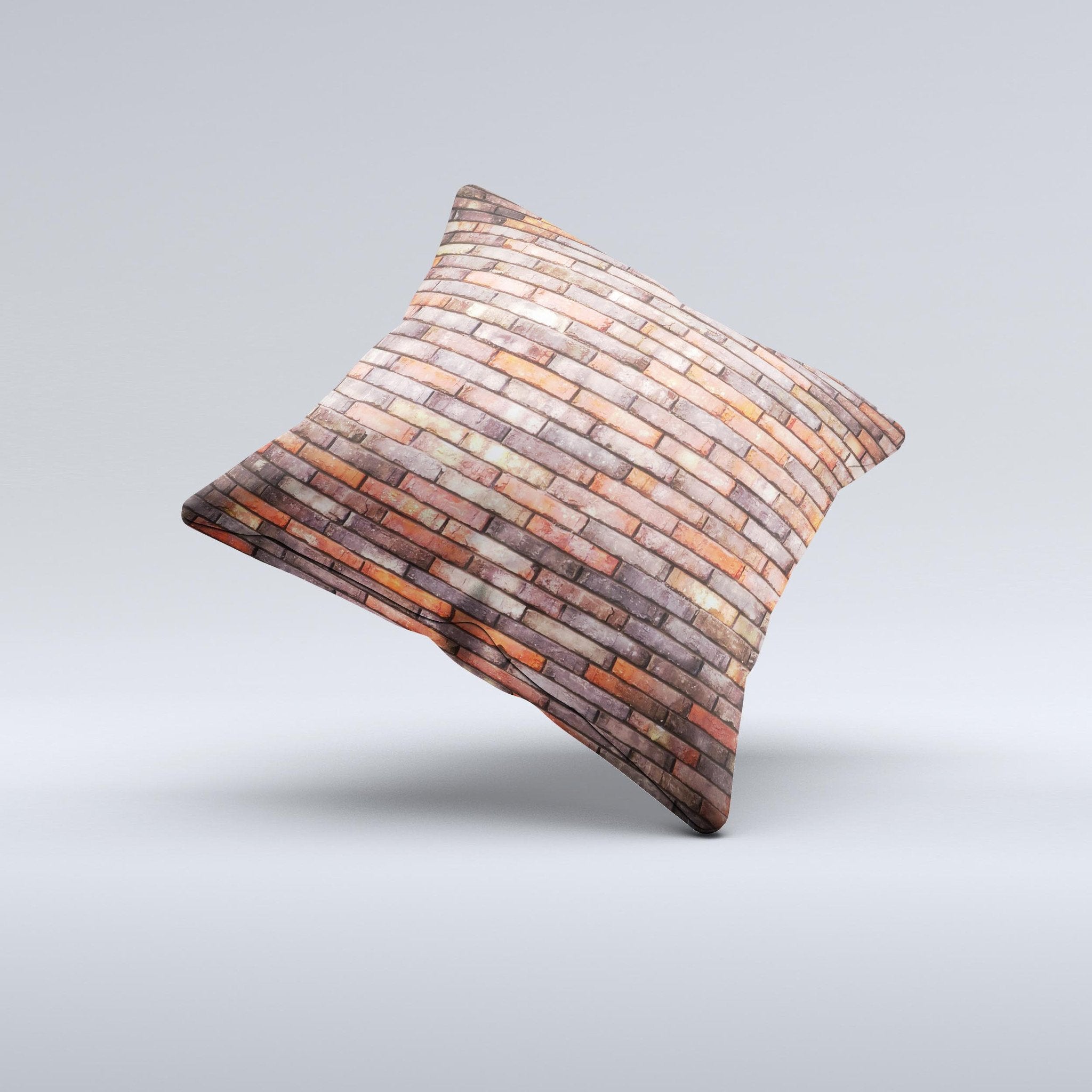 Blue Leto Multicolor Highlighted Brick Wall ink-Fuzed Decorative Throw Pillow
