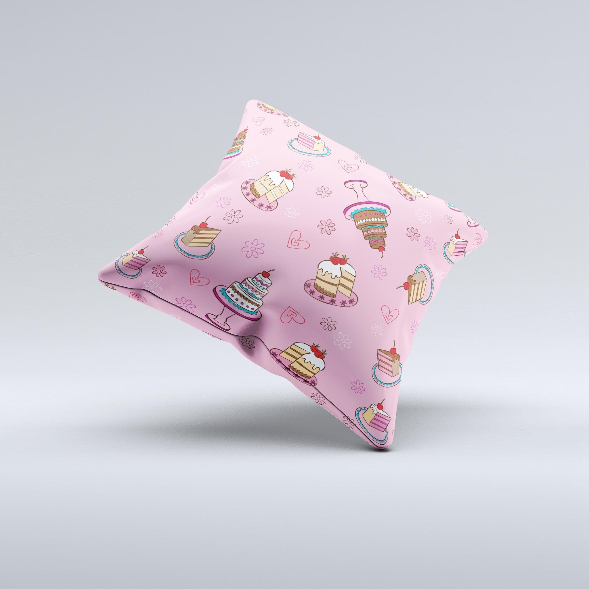 Blue Leto Pink with Yummy Cakes  Ink-Fuzed Decorative Throw Pillow