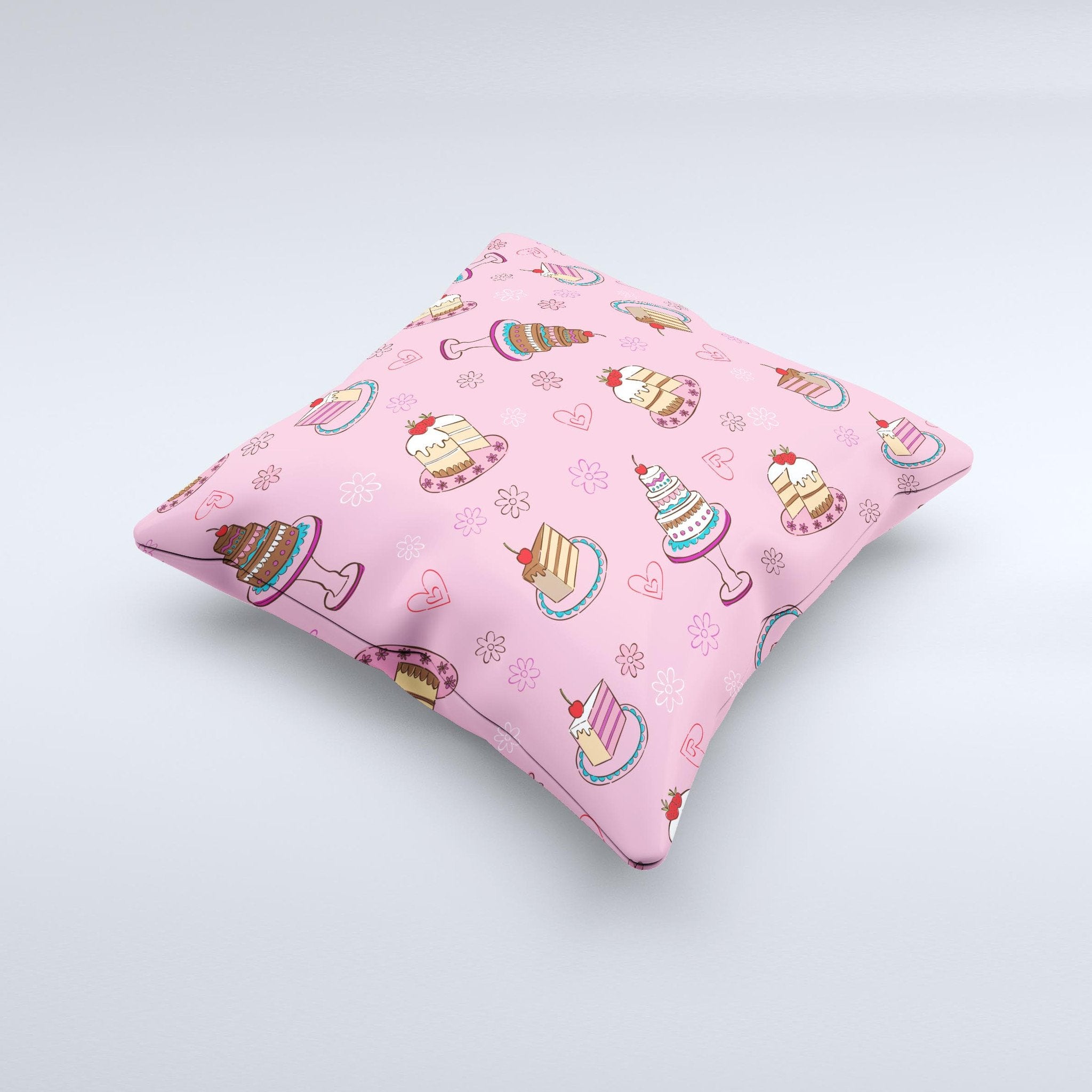Blue Leto Pink with Yummy Cakes  Ink-Fuzed Decorative Throw Pillow