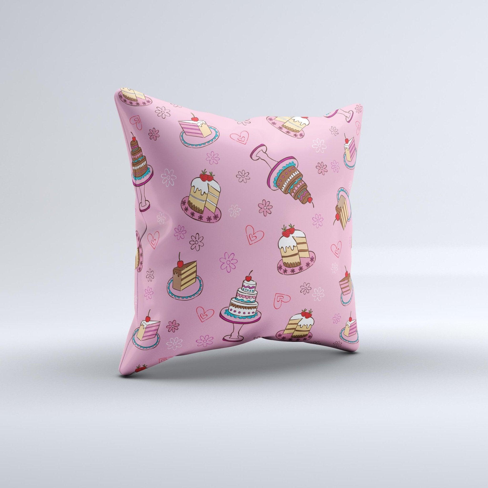 Blue Leto Pink with Yummy Cakes  Ink-Fuzed Decorative Throw Pillow