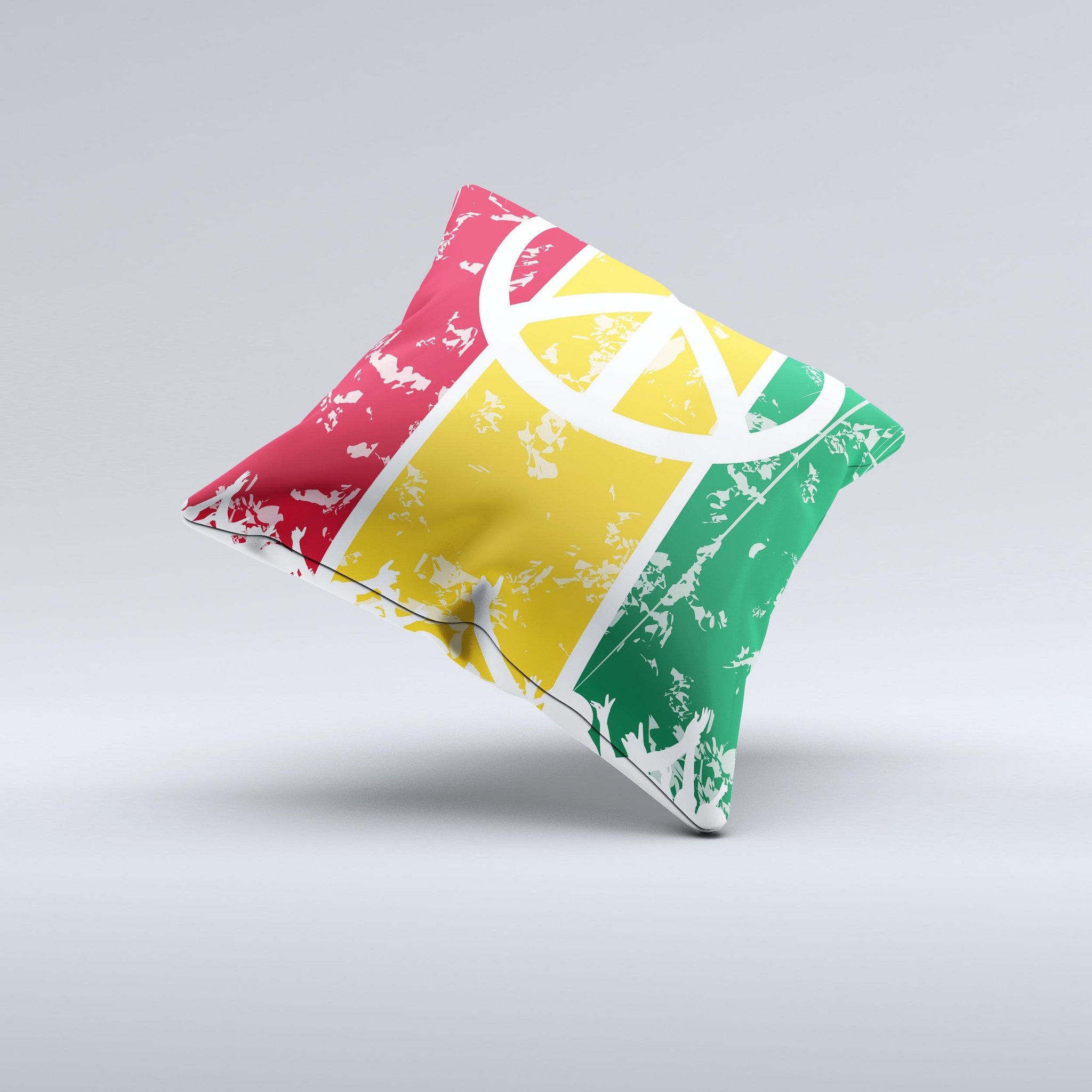 Blue Leto Red, Yellow & Green Layered Peace  Ink-Fuzed Decorative Throw Pillow