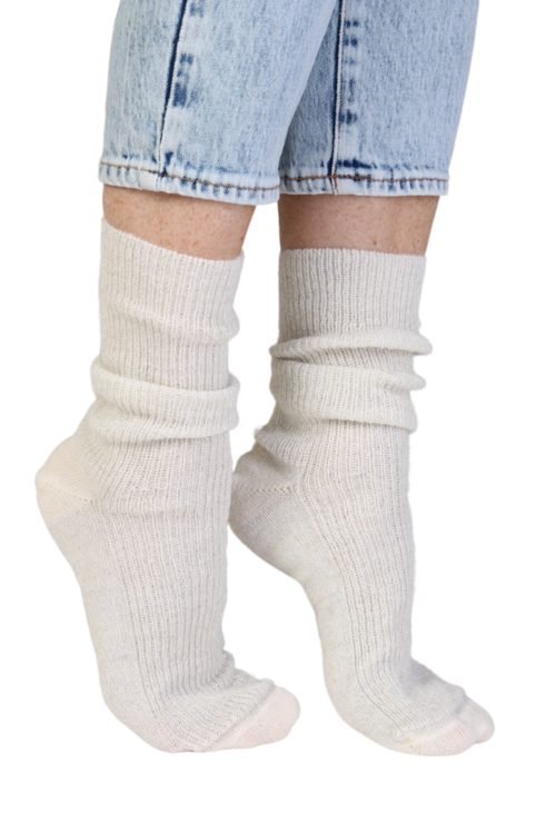 Aegerine Alpaca Wool white glittering socks