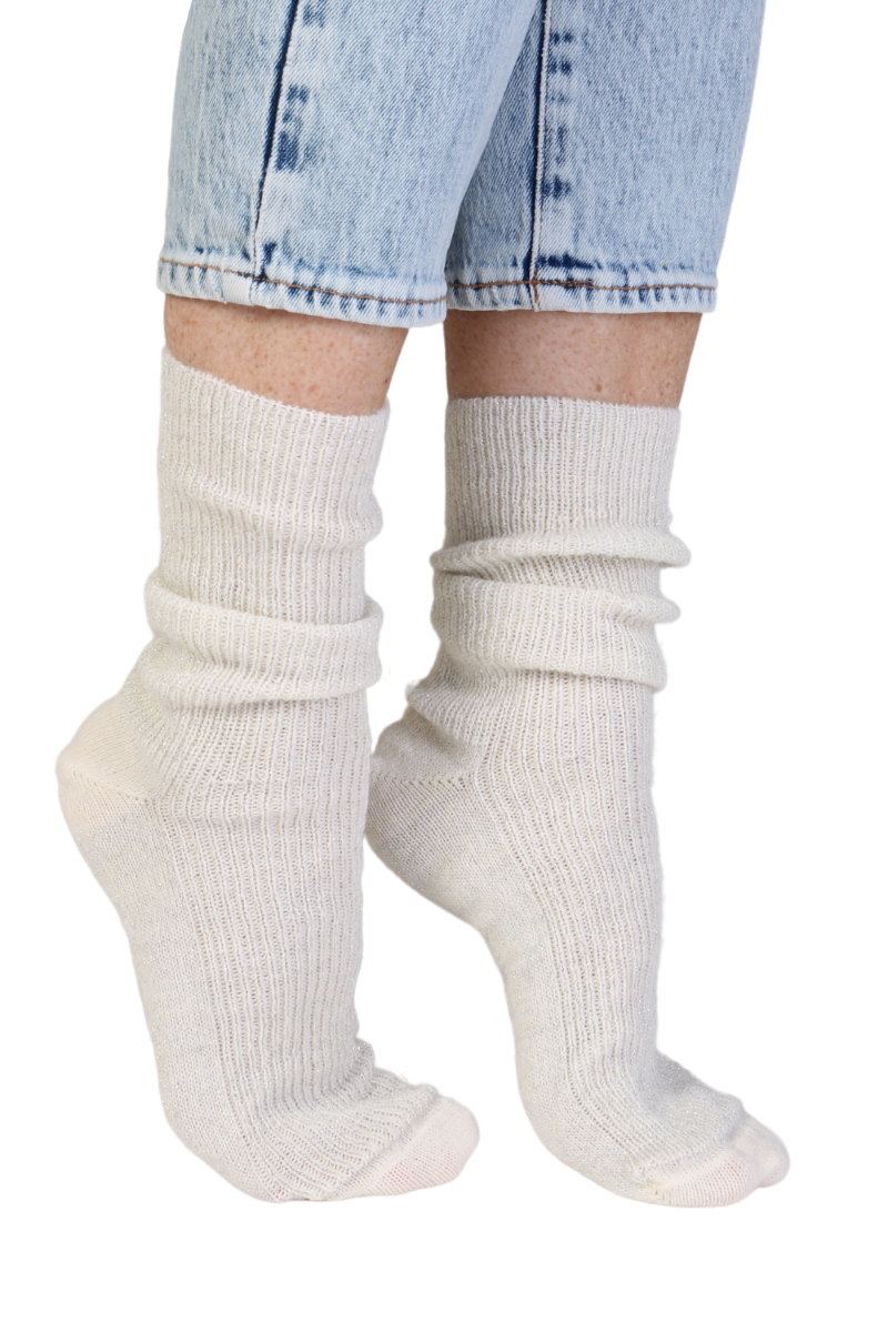 Aegerine Alpaca Wool white glittering socks
