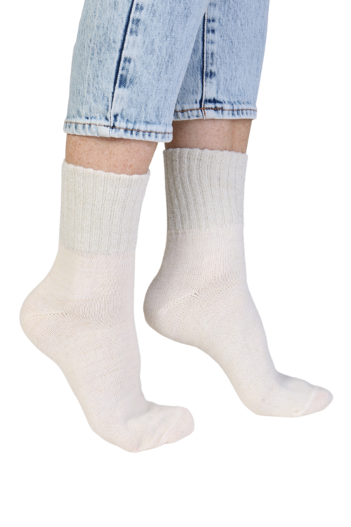 Aegerine Alpaca Wool white socks with a glittery edge