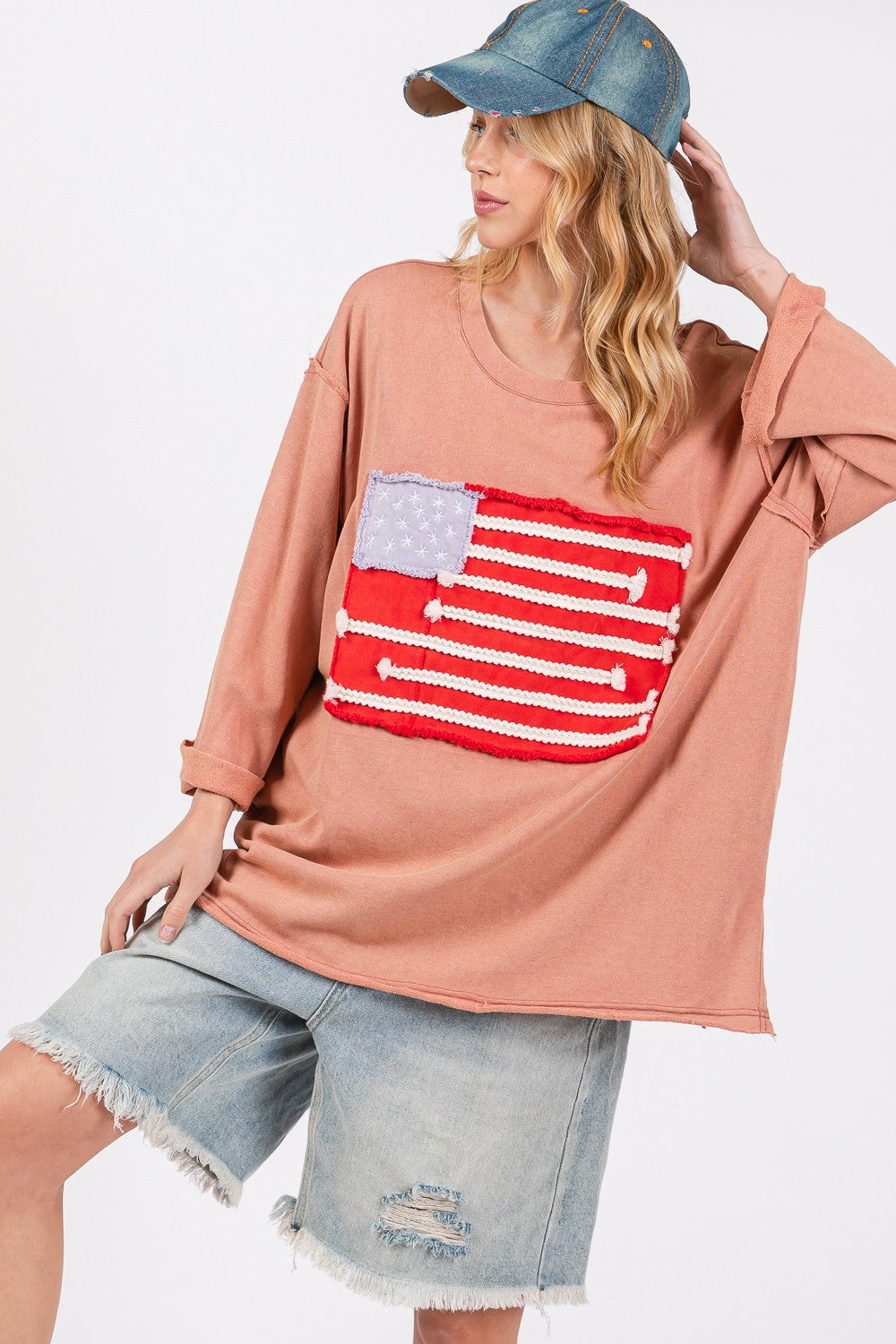 Size American Flag Patch Drop Shoulder T-Shirt