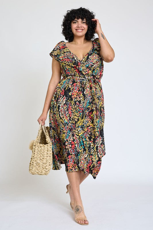 EG fashion Ruffle V-Neck Sash Dress