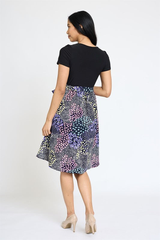 EG fashion Short Sleeve Floral Sash Midi Dress