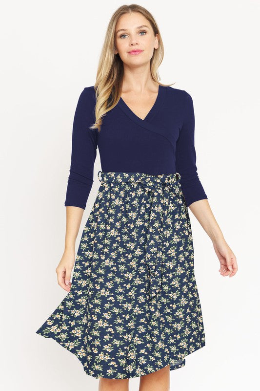 EG fashion Surplice Floral Sash Midi Dress