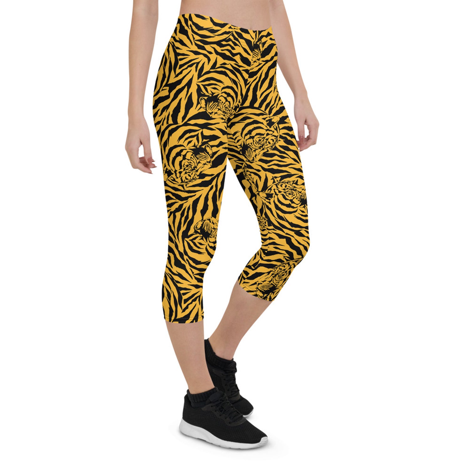Maroon Sooty Yellow Tiger Capri Leggings for Women